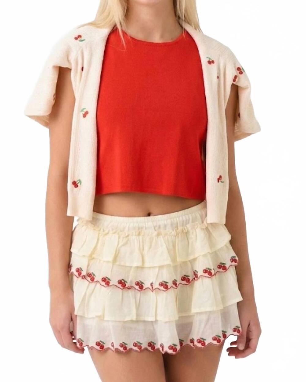 NEW LELE jemma cherry skirt in white/red